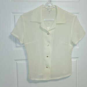 Petite sheer shirt sleeve blouse